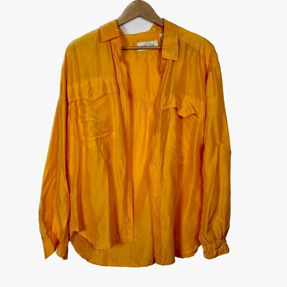 American Design Vintage First Issue 100% Silk Yellow Button Down Sz. Large - Picture 1 of 13